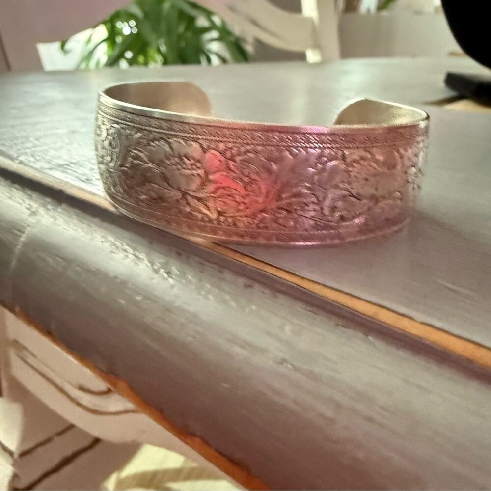 950 Sterling Silver Flower Cuff Bracelet - Picture 5 of 10